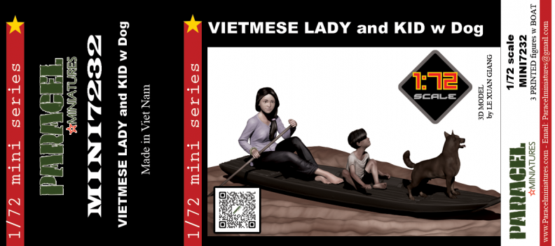 Vietnamese lady with boy & dog on boat